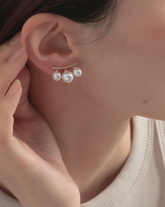 【18KGP】3連パールミニイヤリング